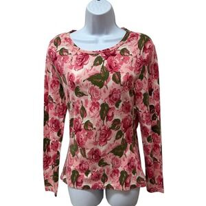 Vintage 1980's ESPRIT Sport Pink Rose Long Sleeve T Shirt Women's Size L